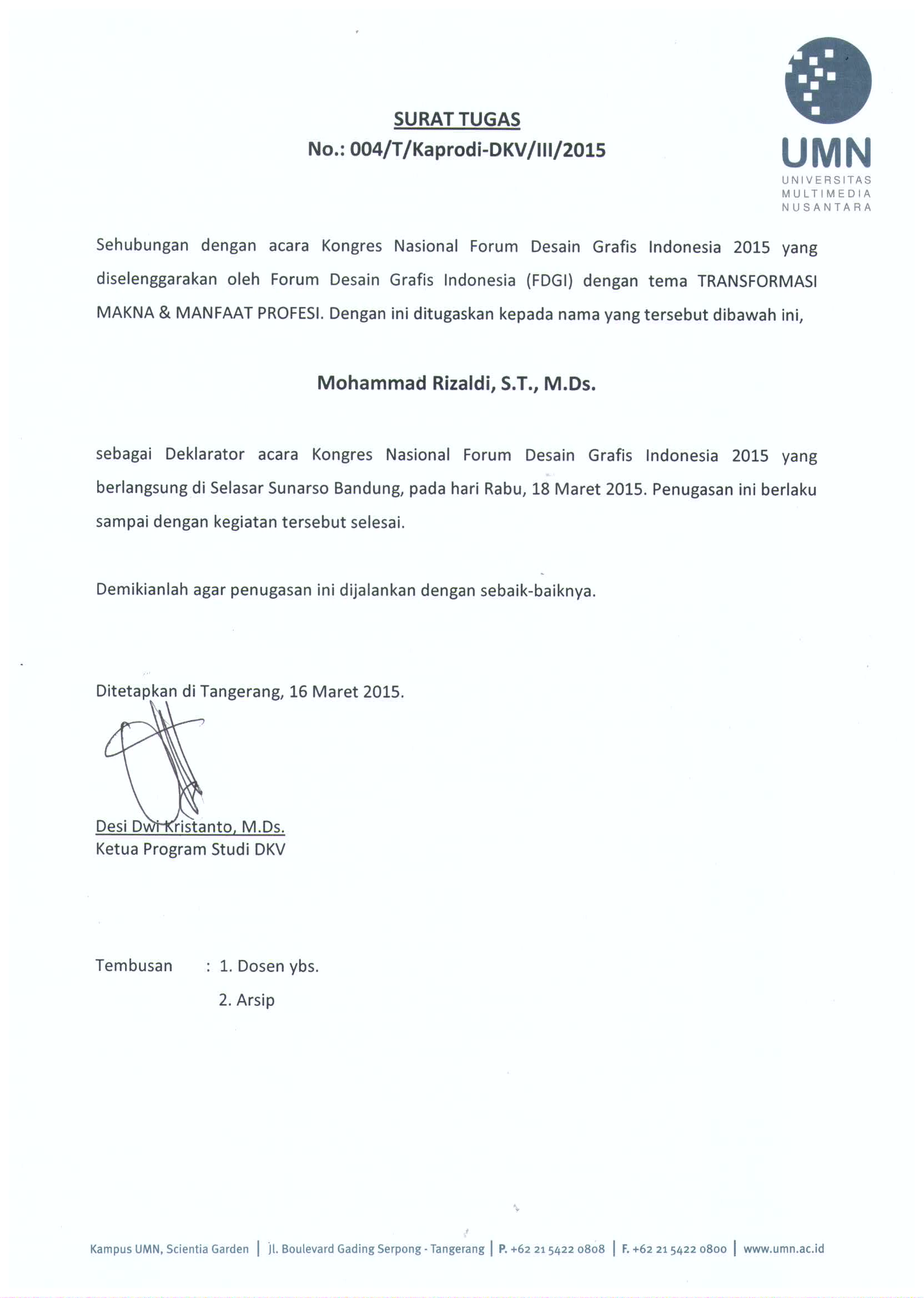 Surat Tugas Dan Surat Keputusan Untuk Rizaldi At Umn